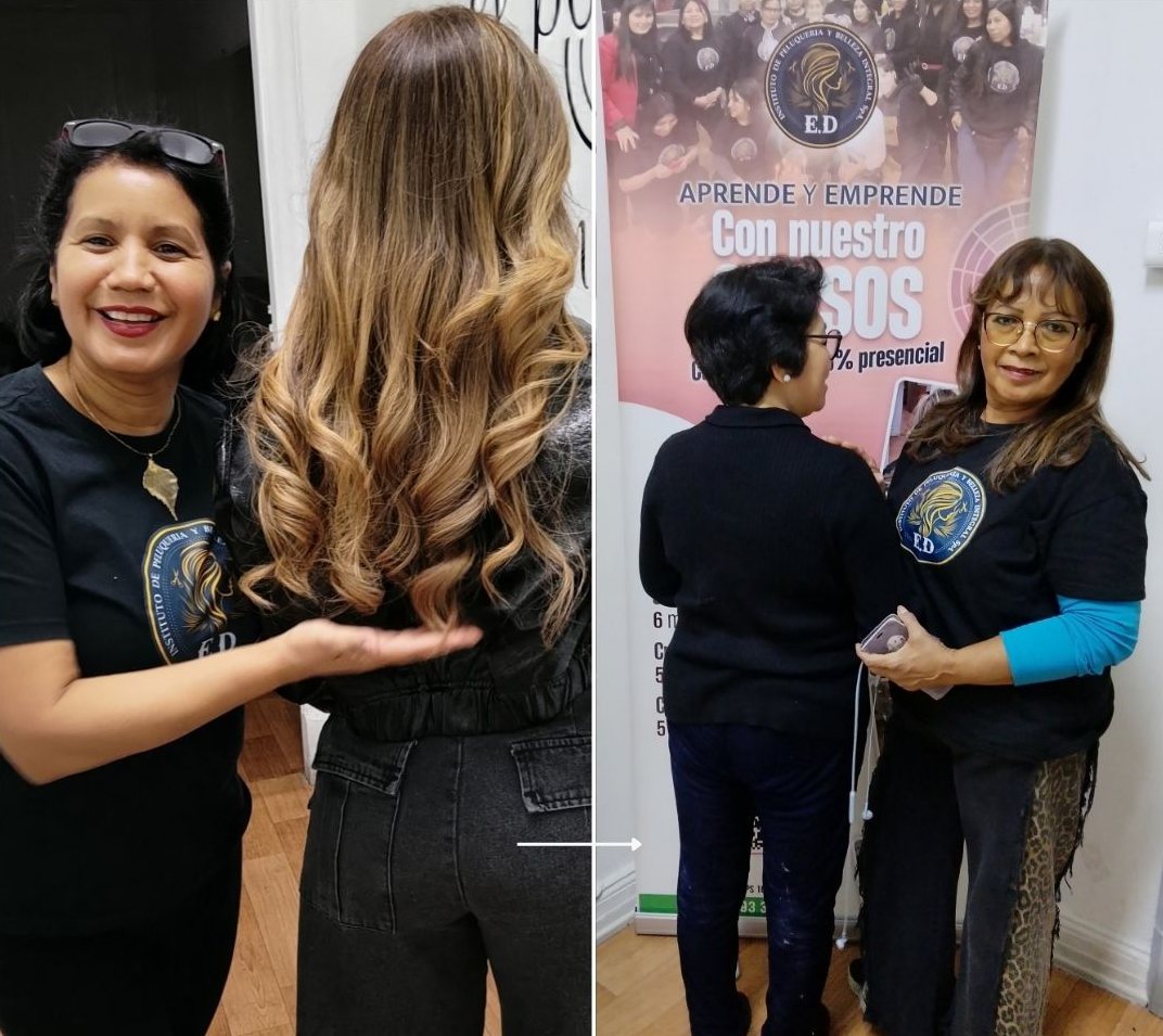 Antes y después de un trabajo de corte y color de una alumna